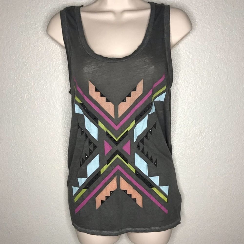 Express Boho Tribal Gray Tank Top Small